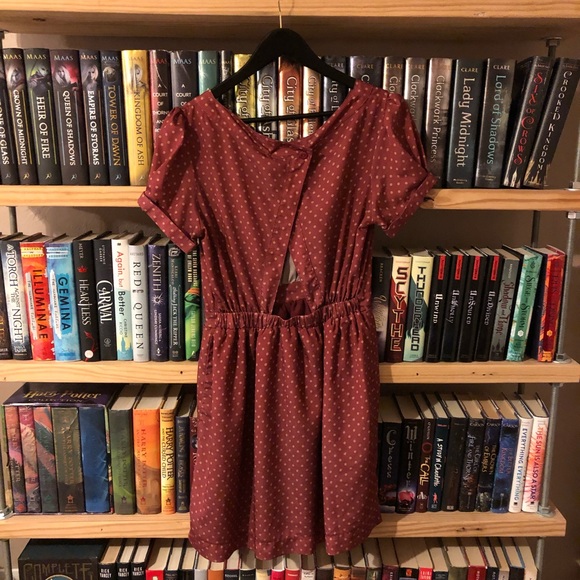 Red and Gold Polka Dot Fit and Flare Dress Size L - Picture 2 of 4